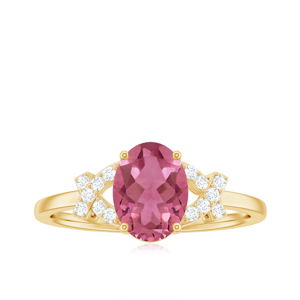 Split Shank Oval Pink Tourmaline and Diamond Solitaire Engagement Ring