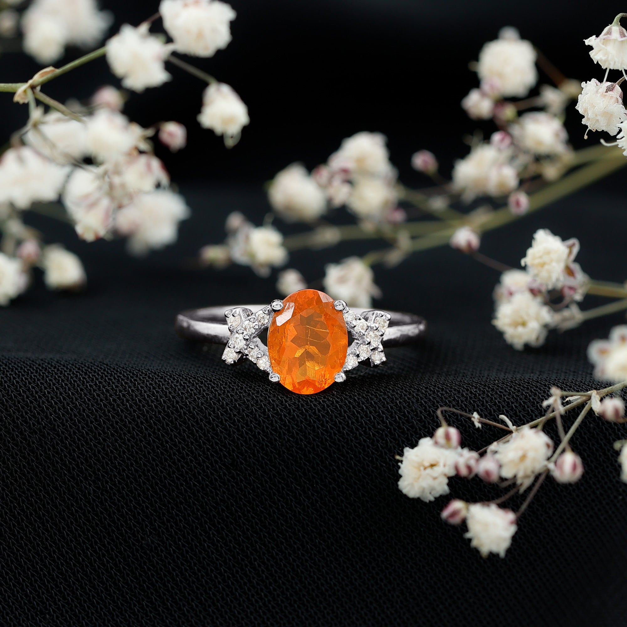 1 Carat Oval Fire Opal and Diamond Engagement Ring with Split Shank