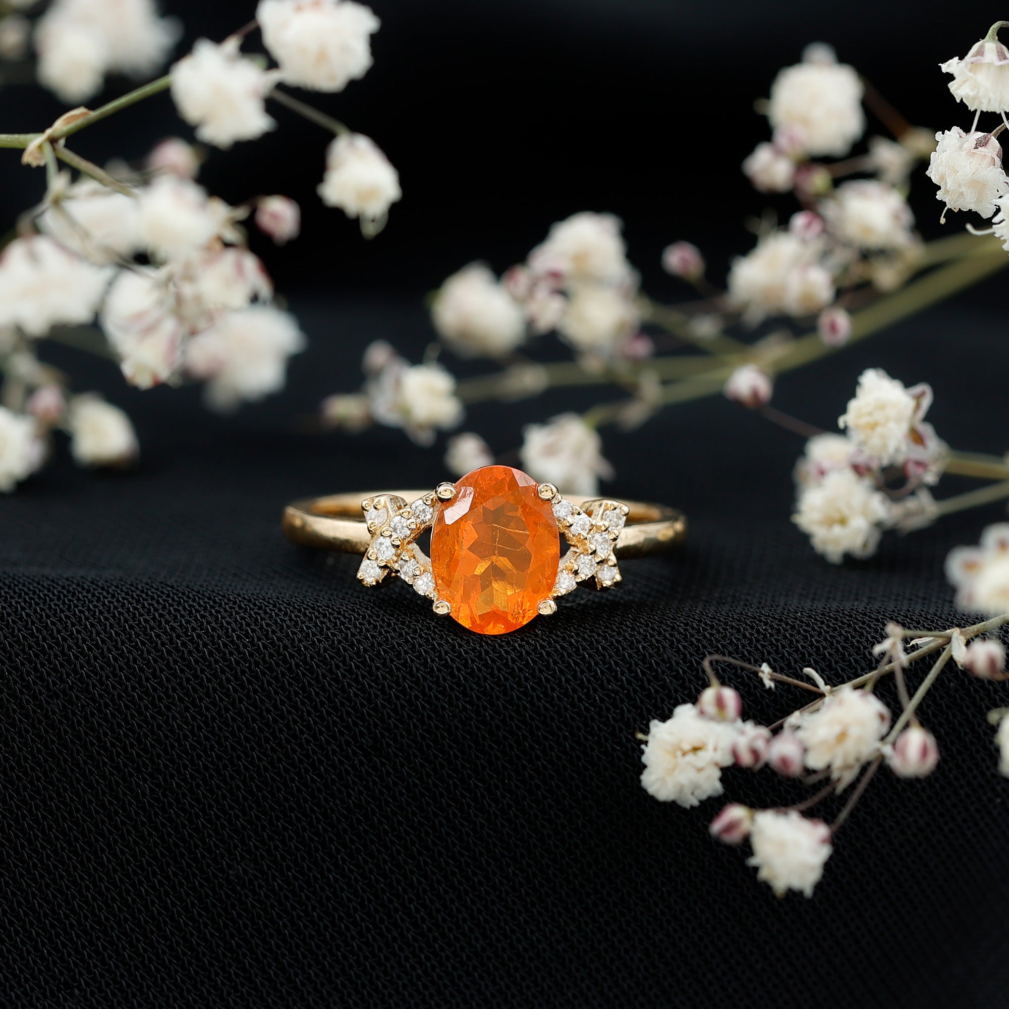 1 Carat Oval Fire Opal and Diamond Engagement Ring with Split Shank