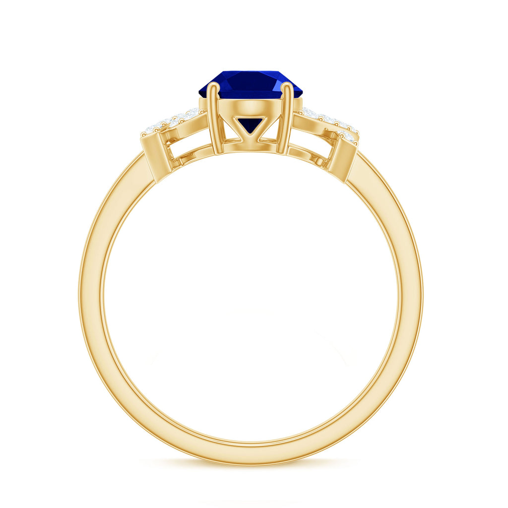 Split Shank Oval Created Blue Sapphire and Diamond Solitaire Engagement Ring