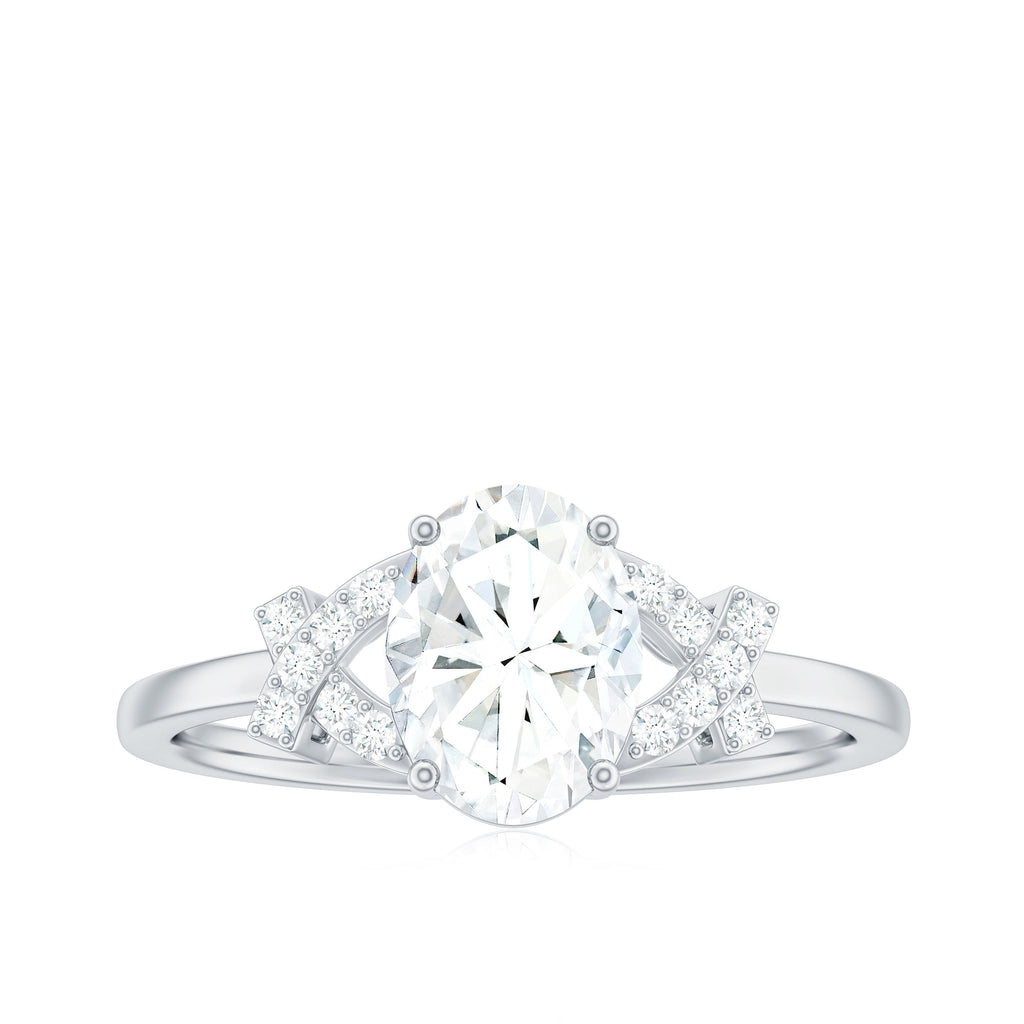 Certified Moissanite Oval Engagement Ring in Split Shank