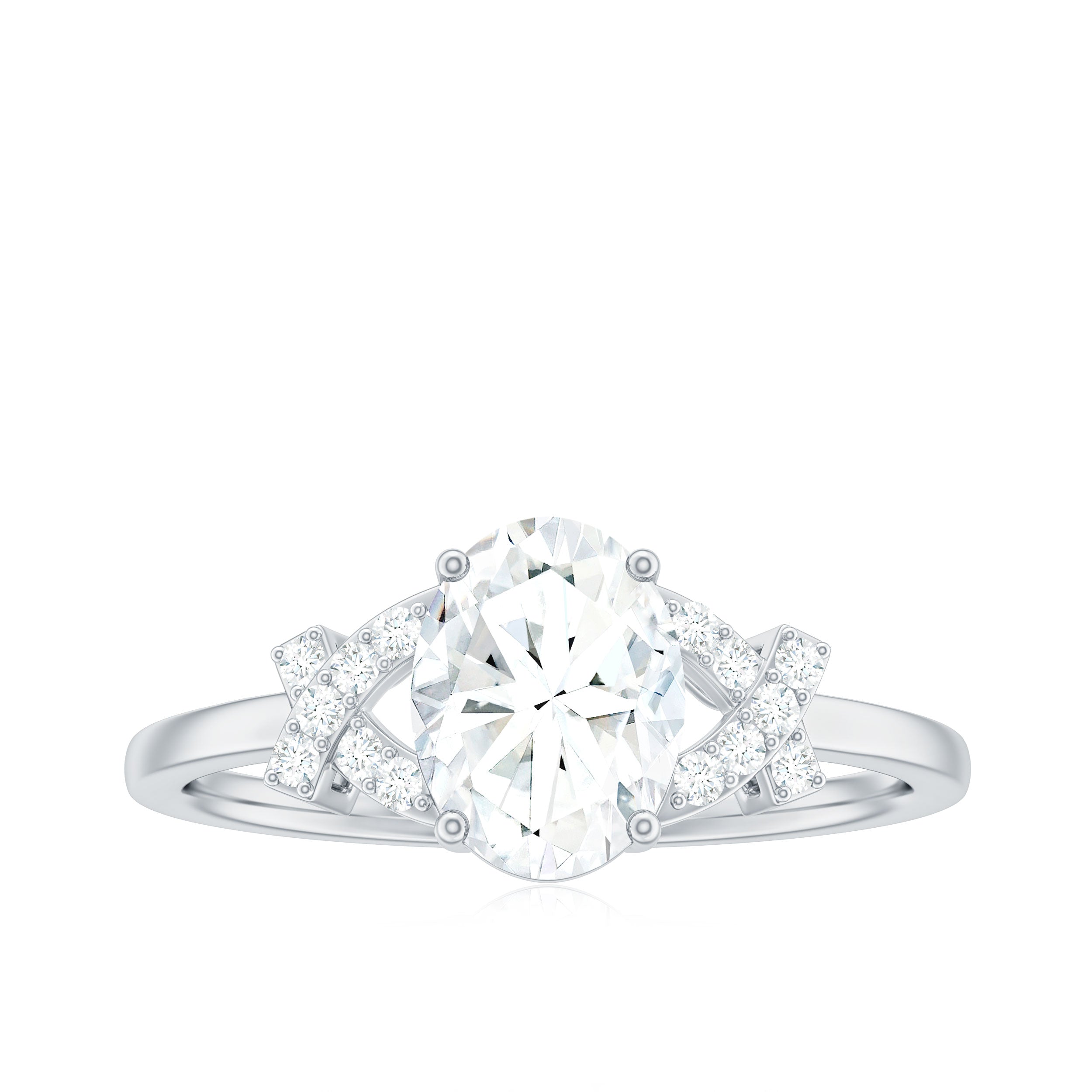 Certified Moissanite Oval Engagement Ring in Split Shank