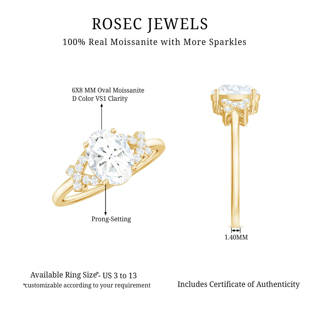 Certified Moissanite Oval Engagement Ring in Split Shank