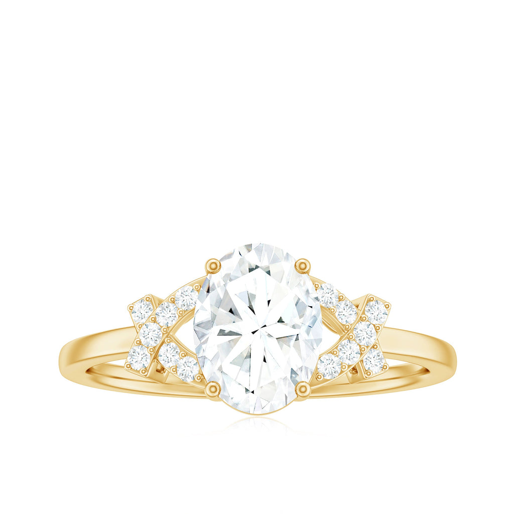Certified Moissanite Oval Engagement Ring in Split Shank
