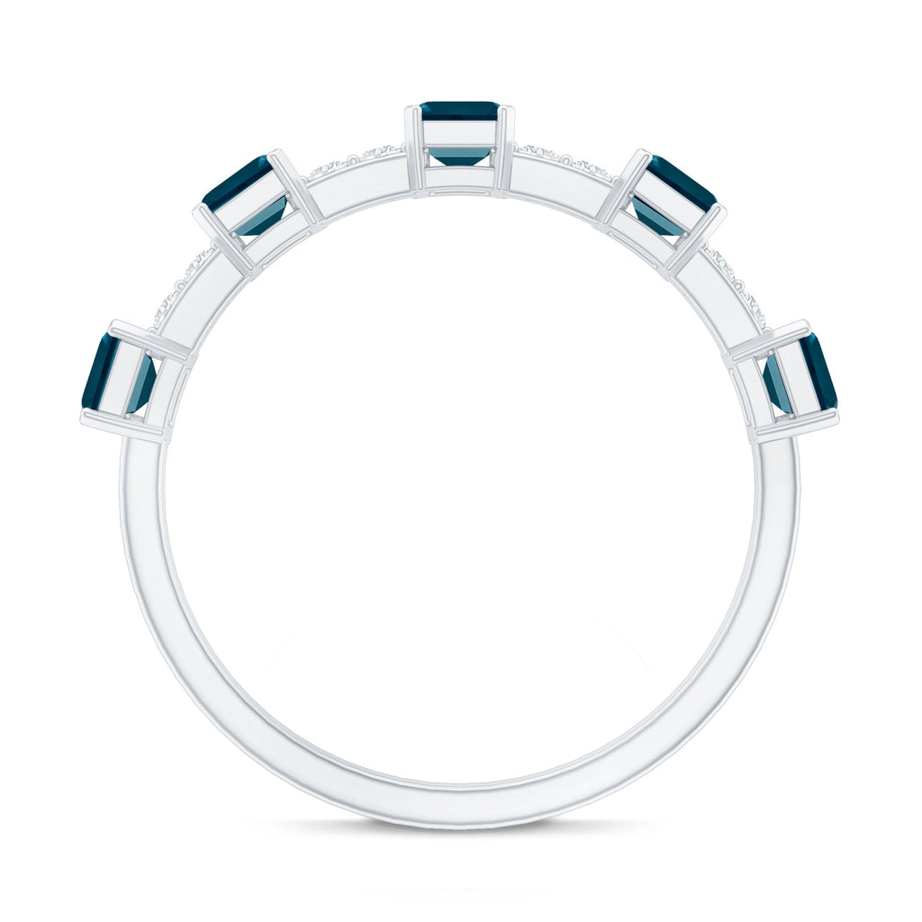 Emerald Cut London Blue Topaz Half Eternity Band with Diamond