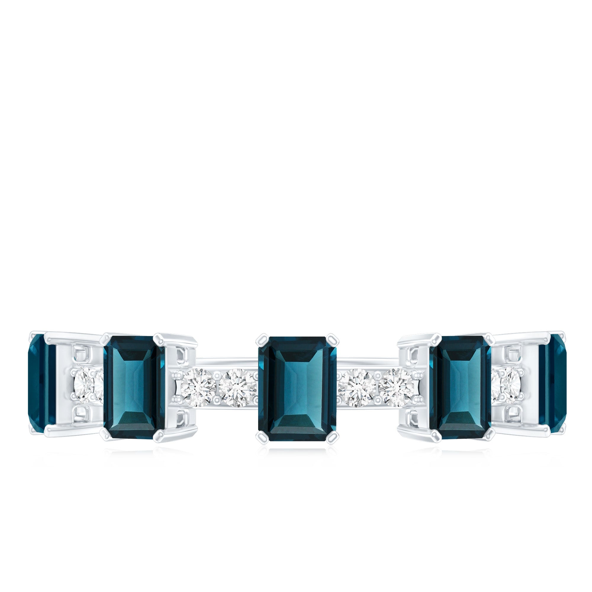Emerald Cut London Blue Topaz Half Eternity Band with Diamond