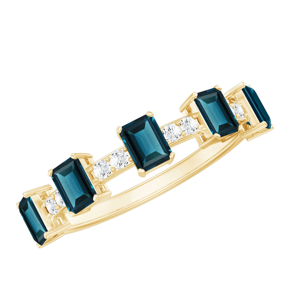 Emerald Cut London Blue Topaz Half Eternity Band with Diamond