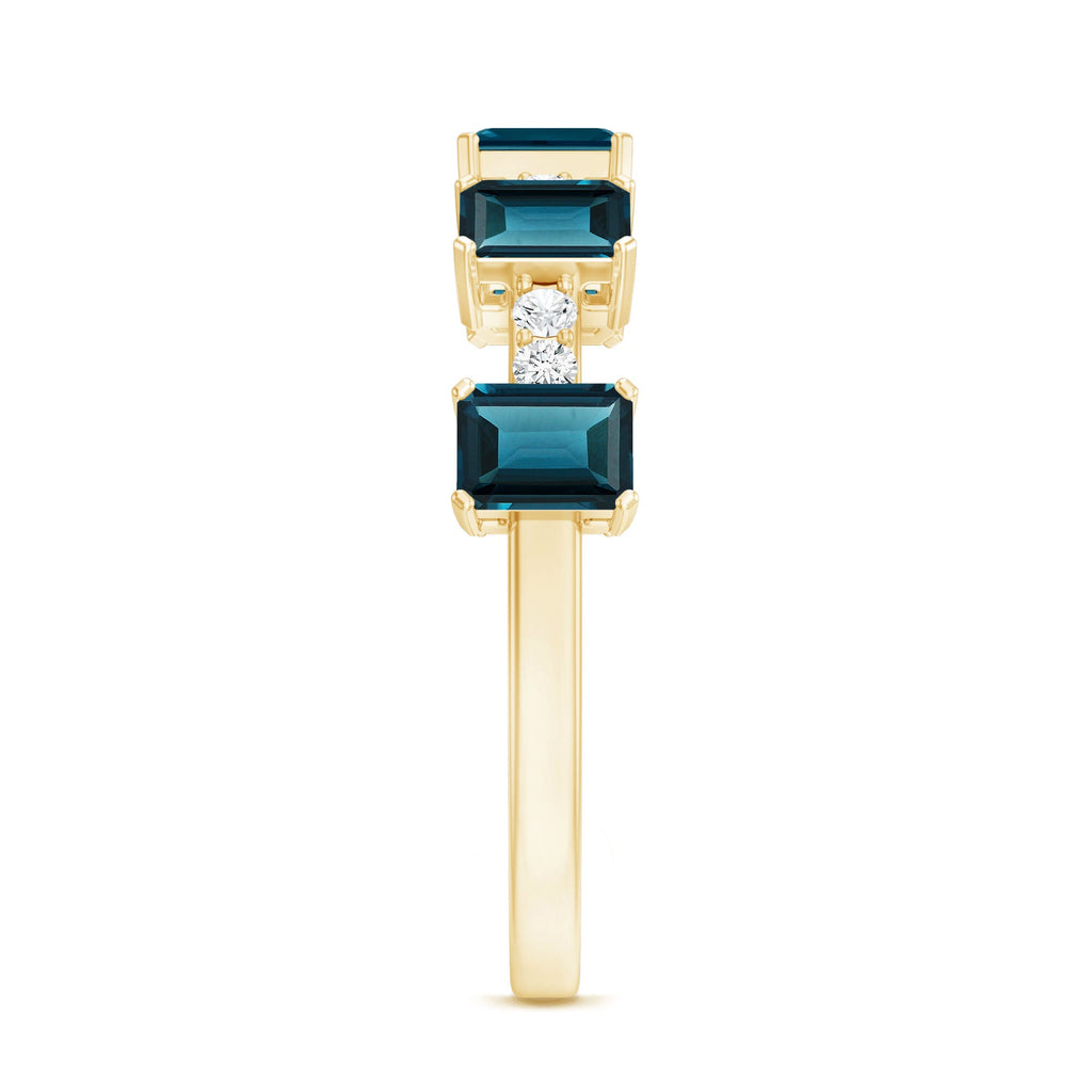 Emerald Cut London Blue Topaz Half Eternity Band with Diamond
