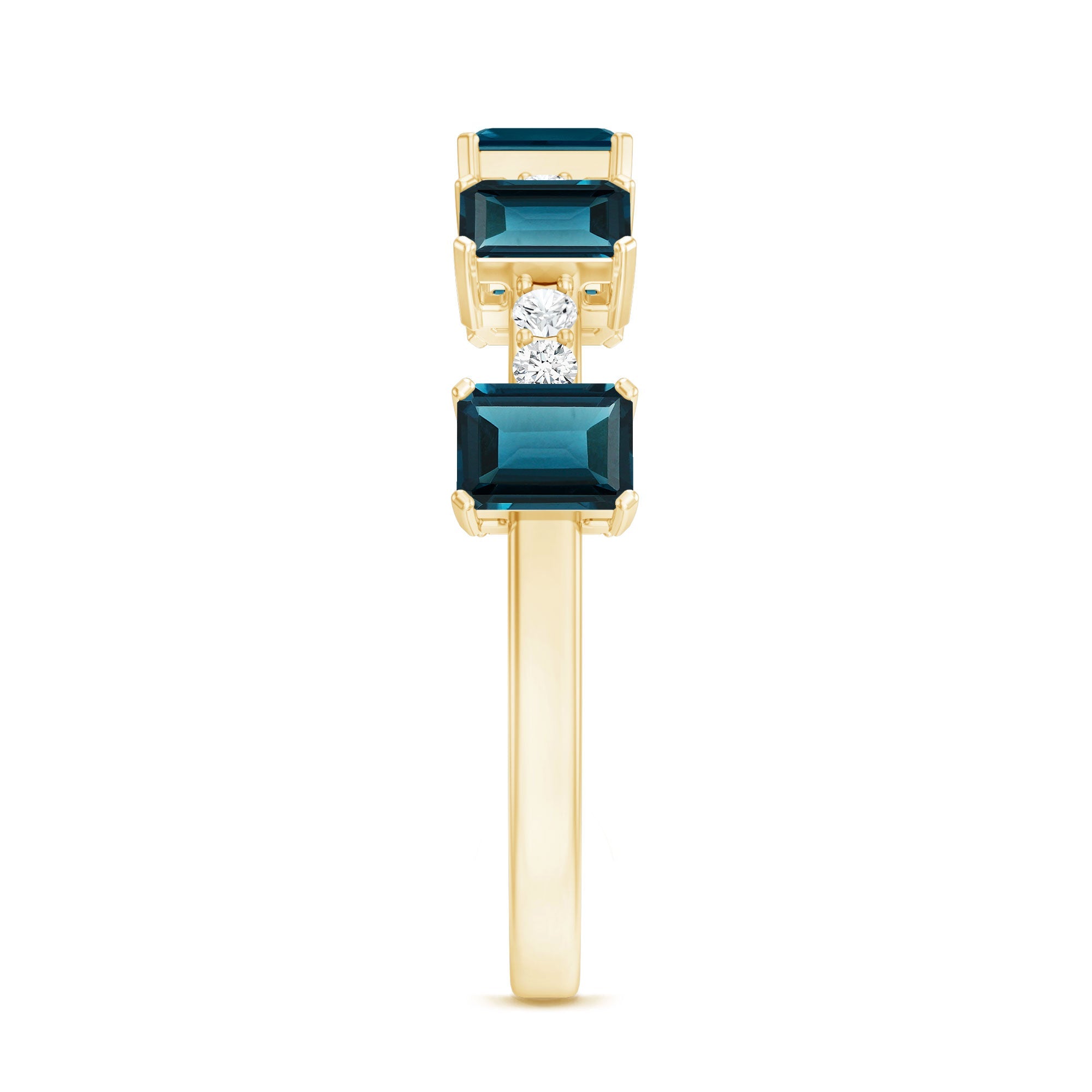 Emerald Cut London Blue Topaz Half Eternity Band with Diamond