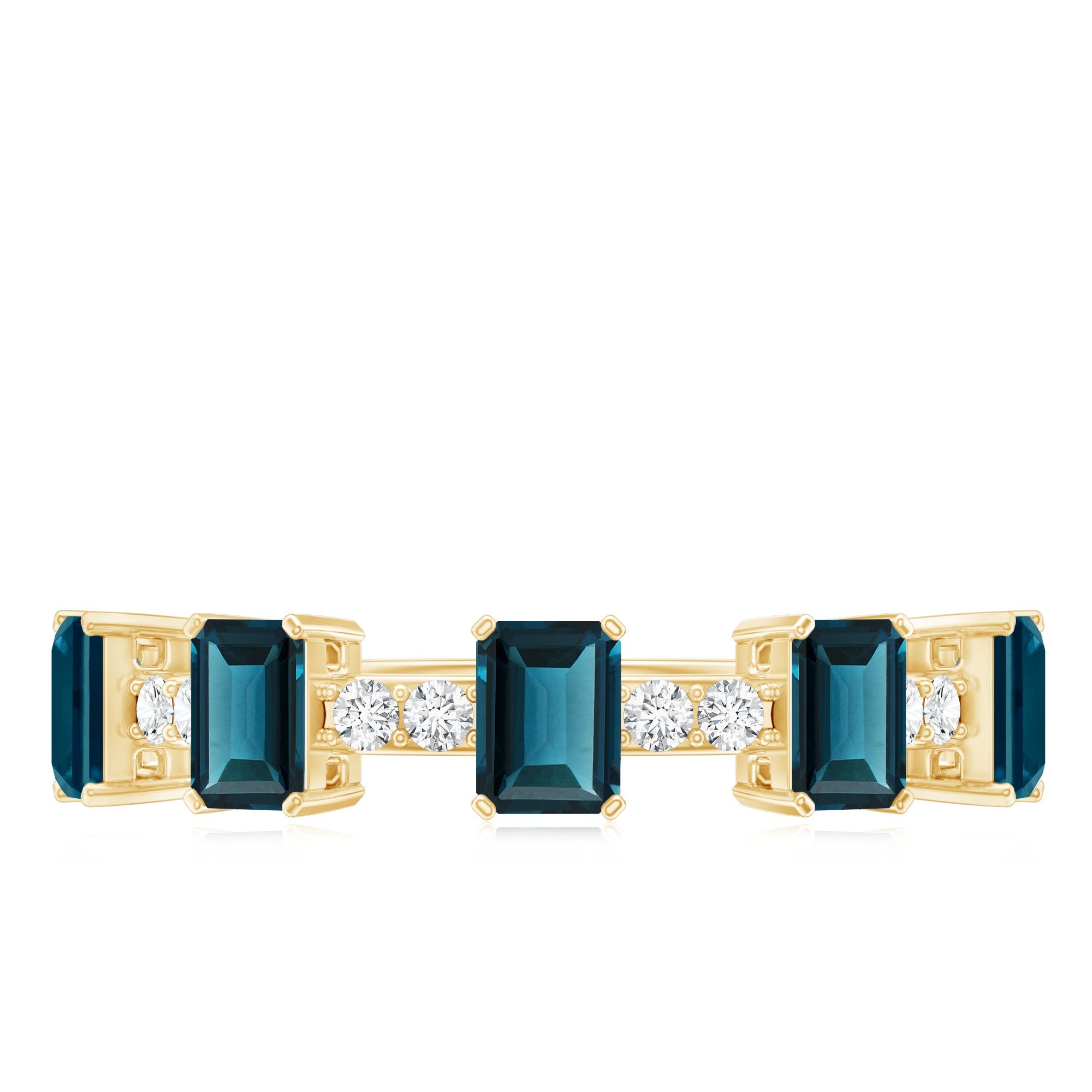 Emerald Cut London Blue Topaz Half Eternity Band with Diamond