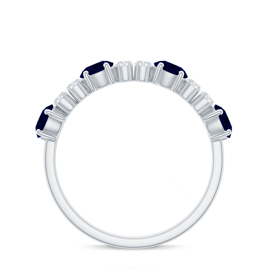 Genuine Blue Sapphire Half Eternity Ring with Diamond