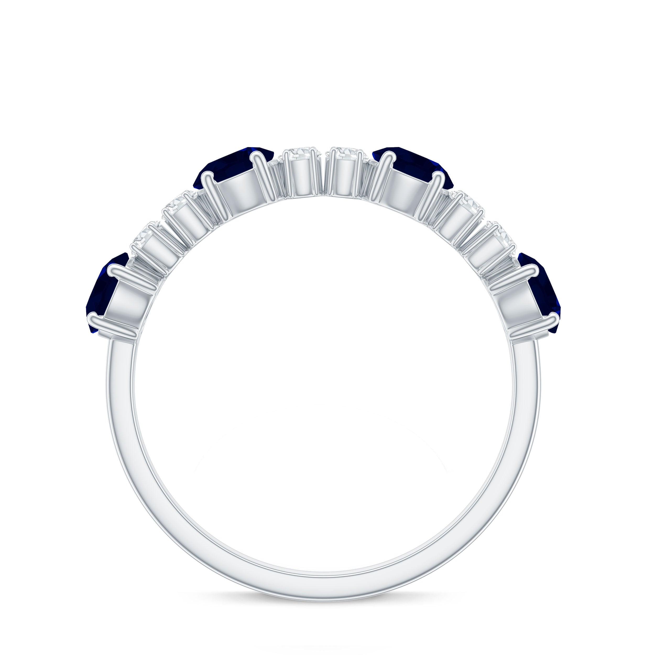 Genuine Blue Sapphire Half Eternity Ring with Diamond