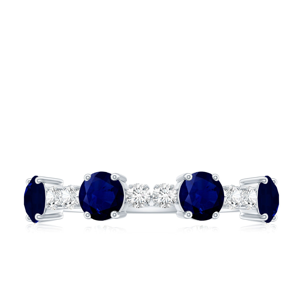 Genuine Blue Sapphire Half Eternity Ring with Diamond
