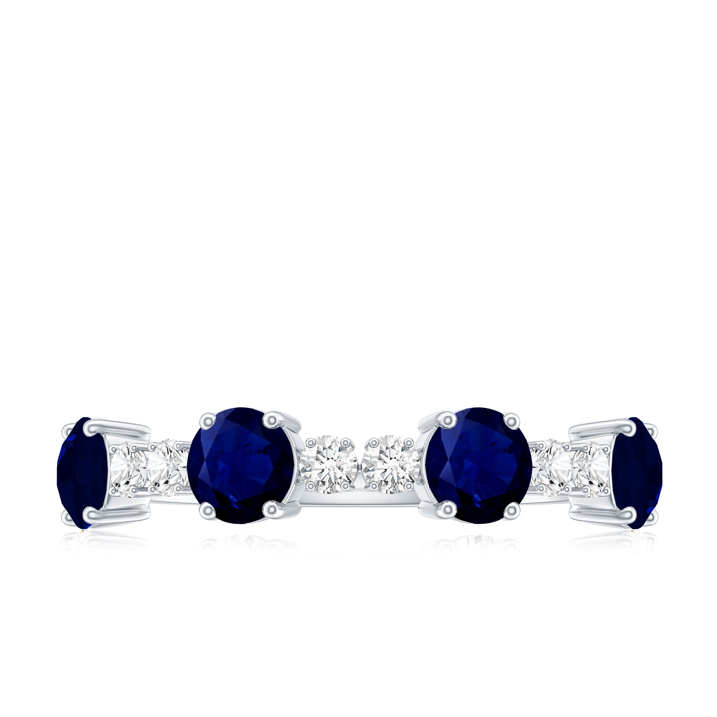 Genuine Blue Sapphire Half Eternity Ring with Diamond