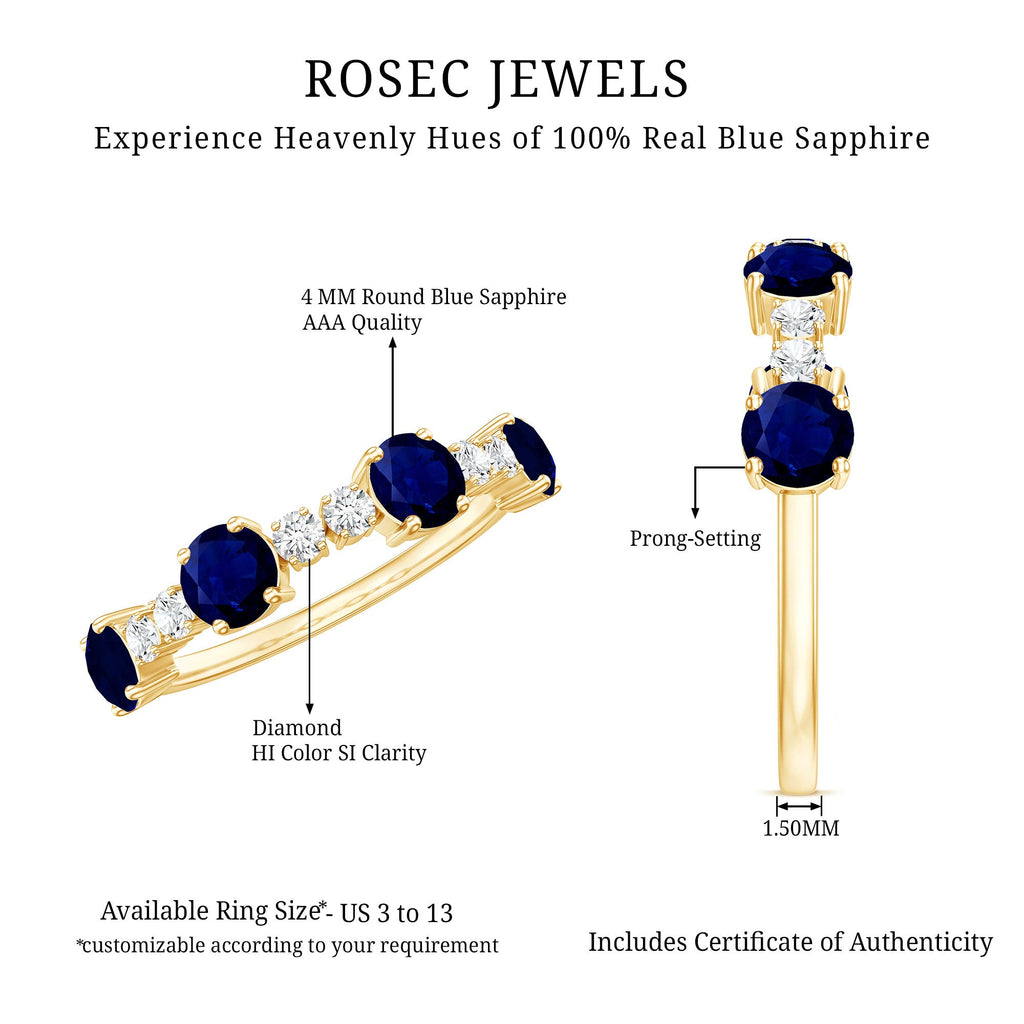 Genuine Blue Sapphire Half Eternity Ring with Diamond