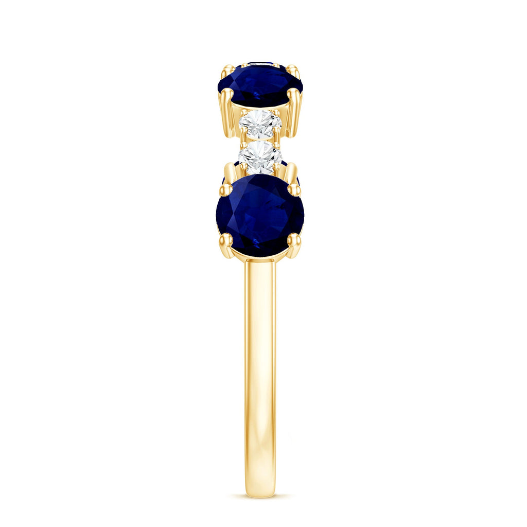Genuine Blue Sapphire Half Eternity Ring with Diamond