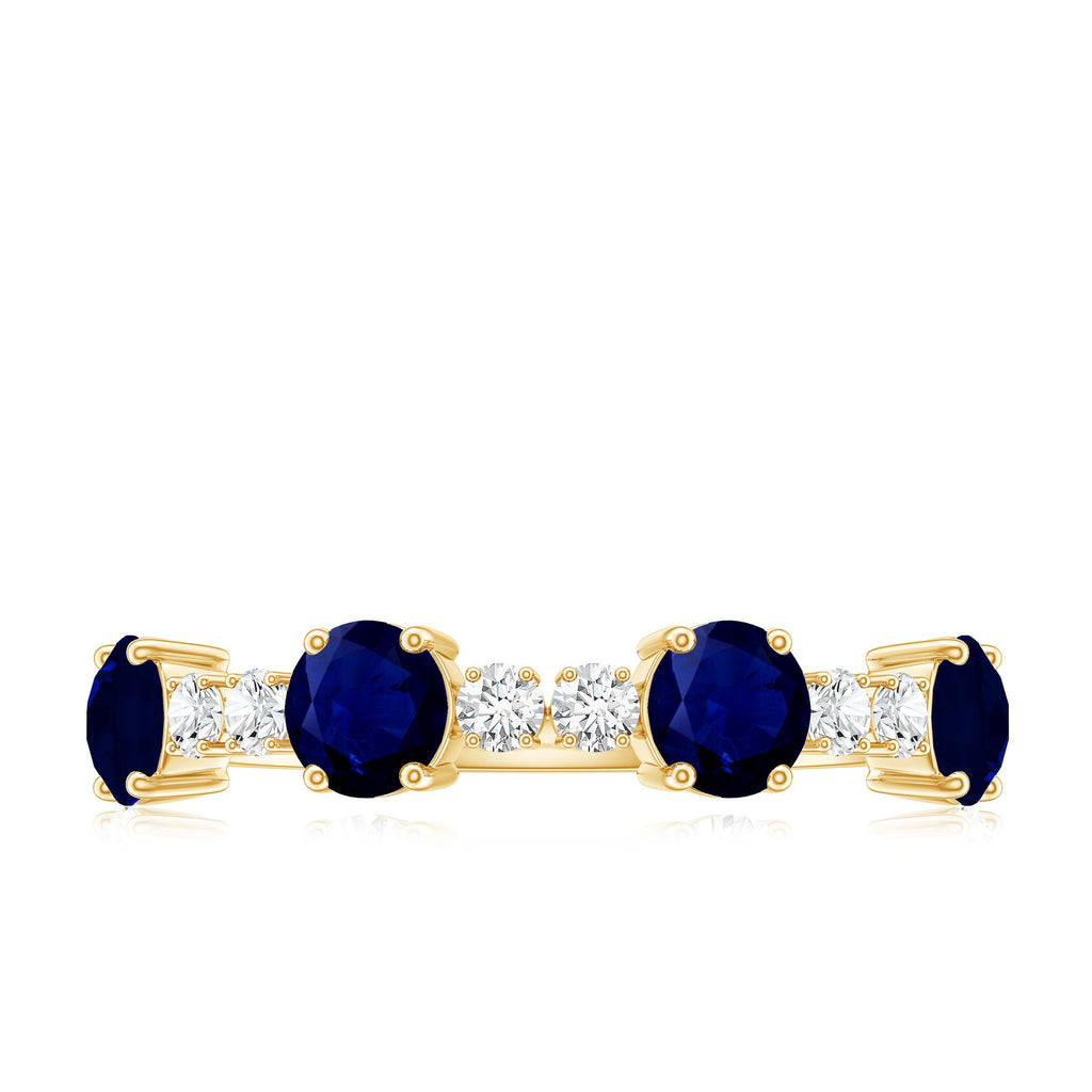 Genuine Blue Sapphire Half Eternity Ring with Diamond
