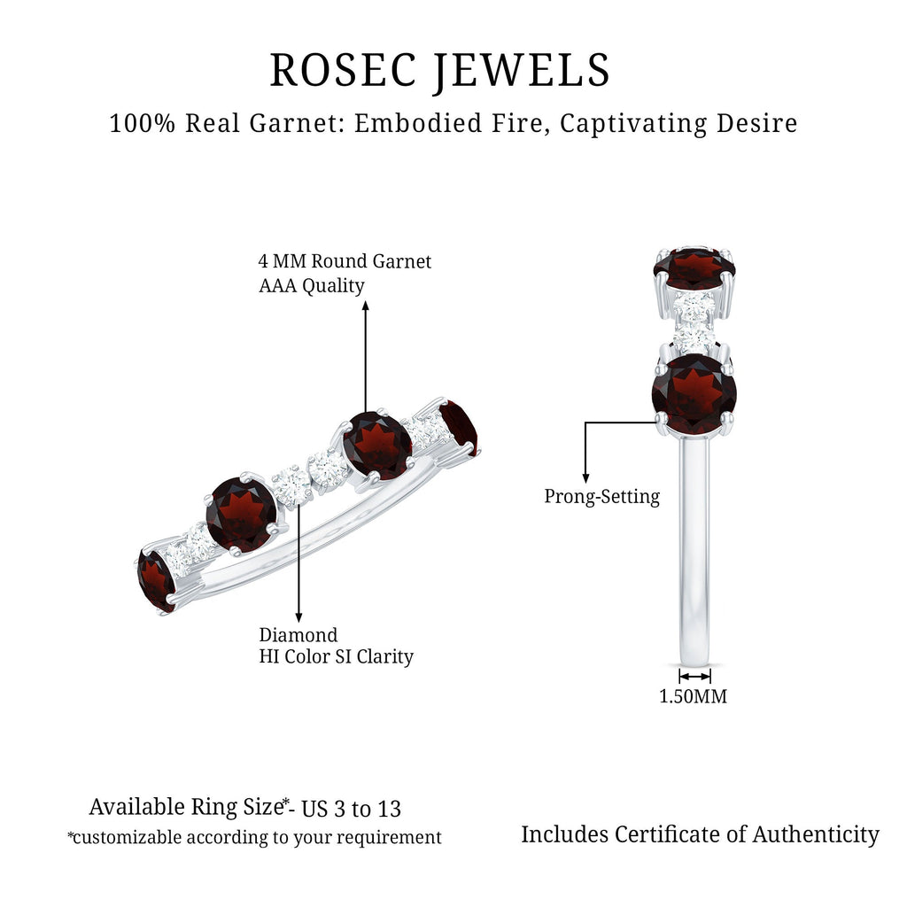 Genuine Garnet Half Eternity Ring with Diamond