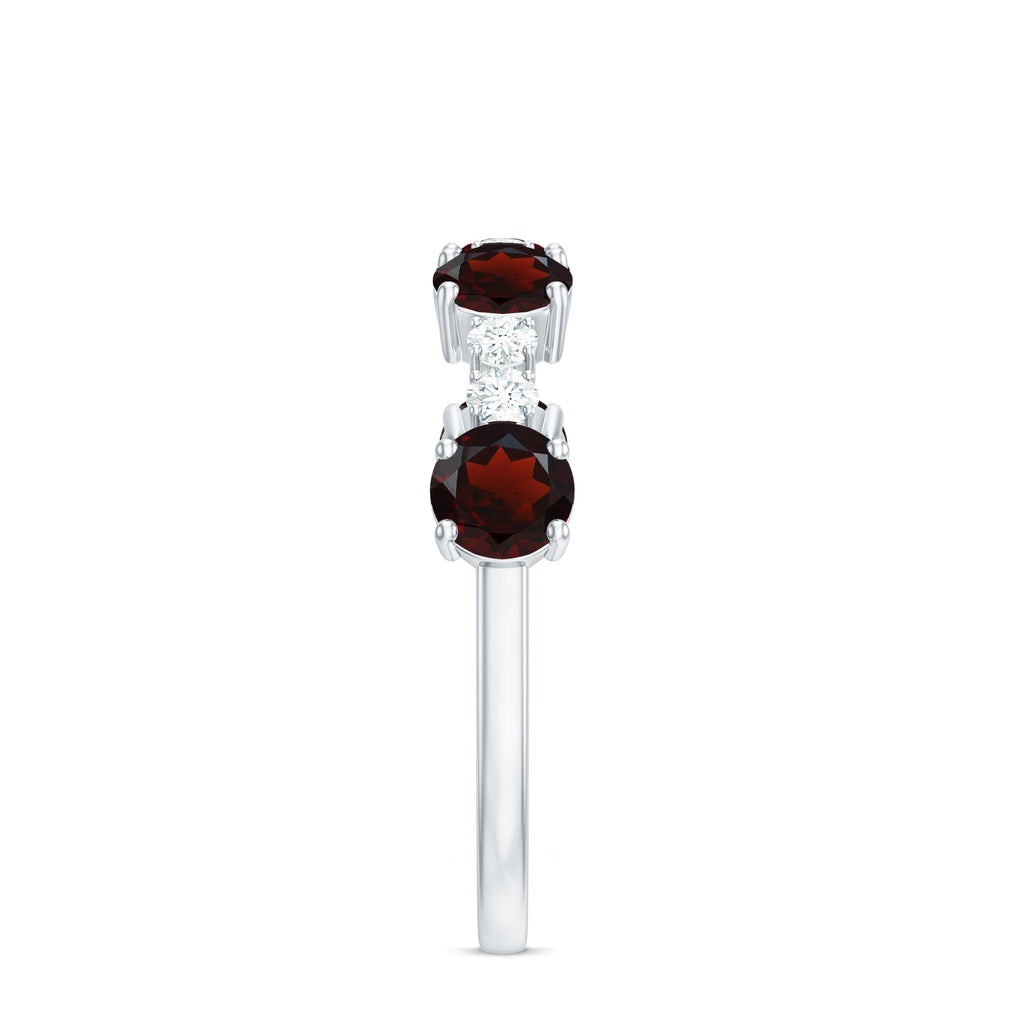 Genuine Garnet Half Eternity Ring with Diamond