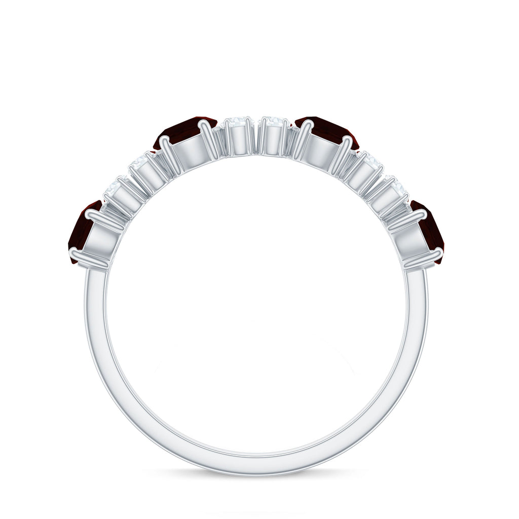 Genuine Garnet Half Eternity Ring with Diamond