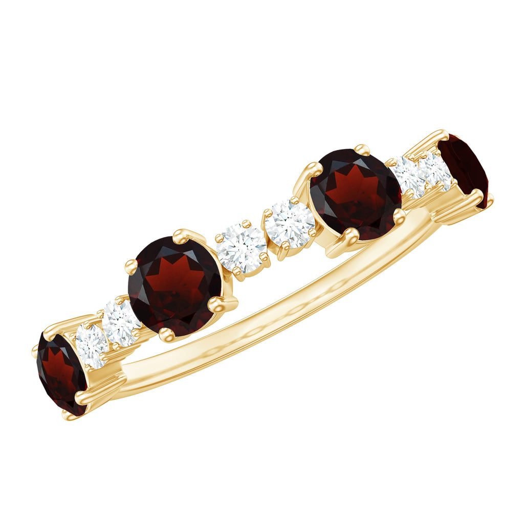 Genuine Garnet Half Eternity Ring with Diamond