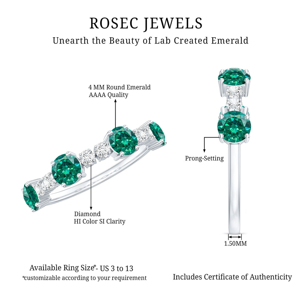 Certified Lab Grown Emerald Diamond Half Eternity Ring in Prong Set