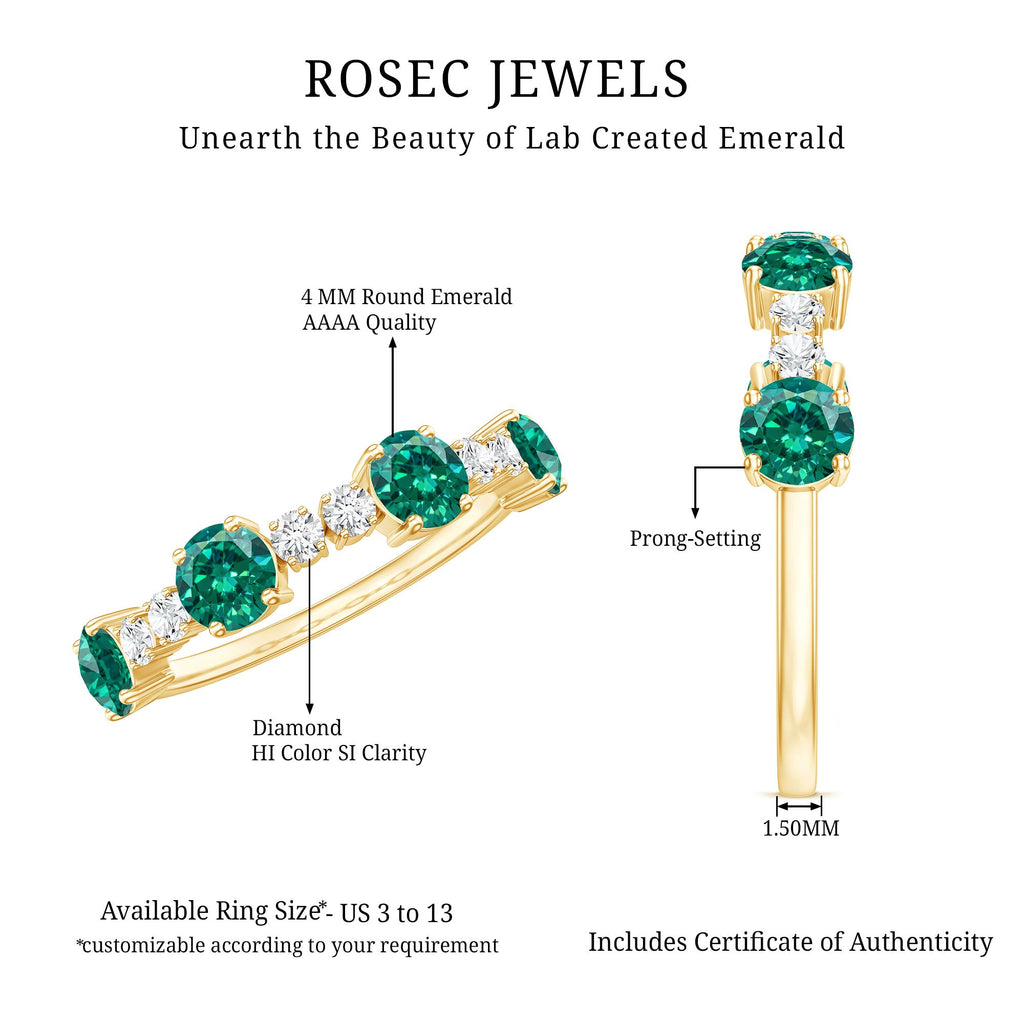 Certified Lab Grown Emerald Diamond Half Eternity Ring in Prong Set