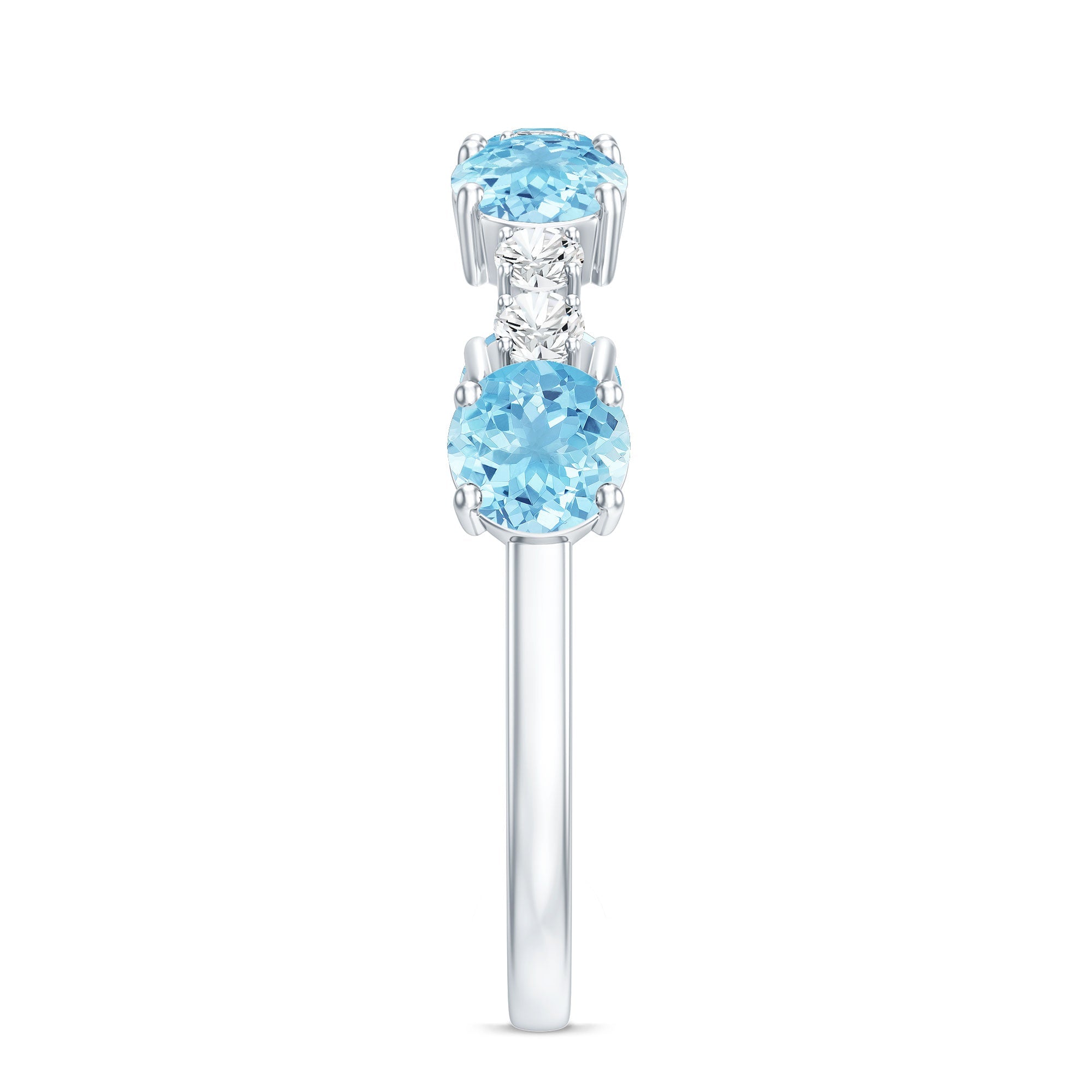 Genuine Aquamarine and Diamond Half Eternity Ring in Prong Setting