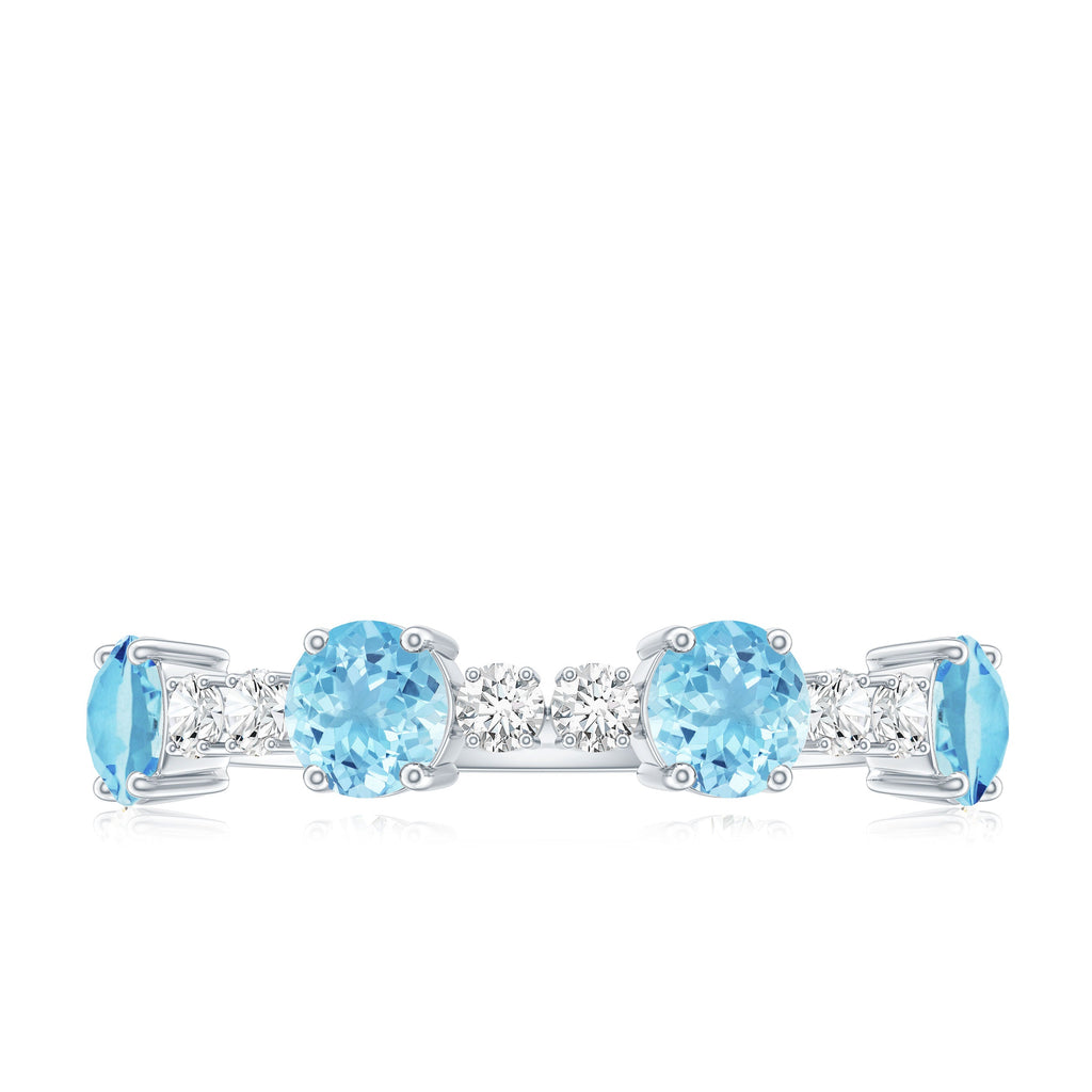 Genuine Aquamarine and Diamond Half Eternity Ring in Prong Setting