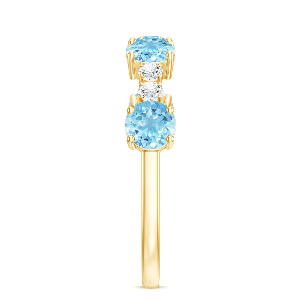Genuine Aquamarine and Diamond Half Eternity Ring in Prong Setting
