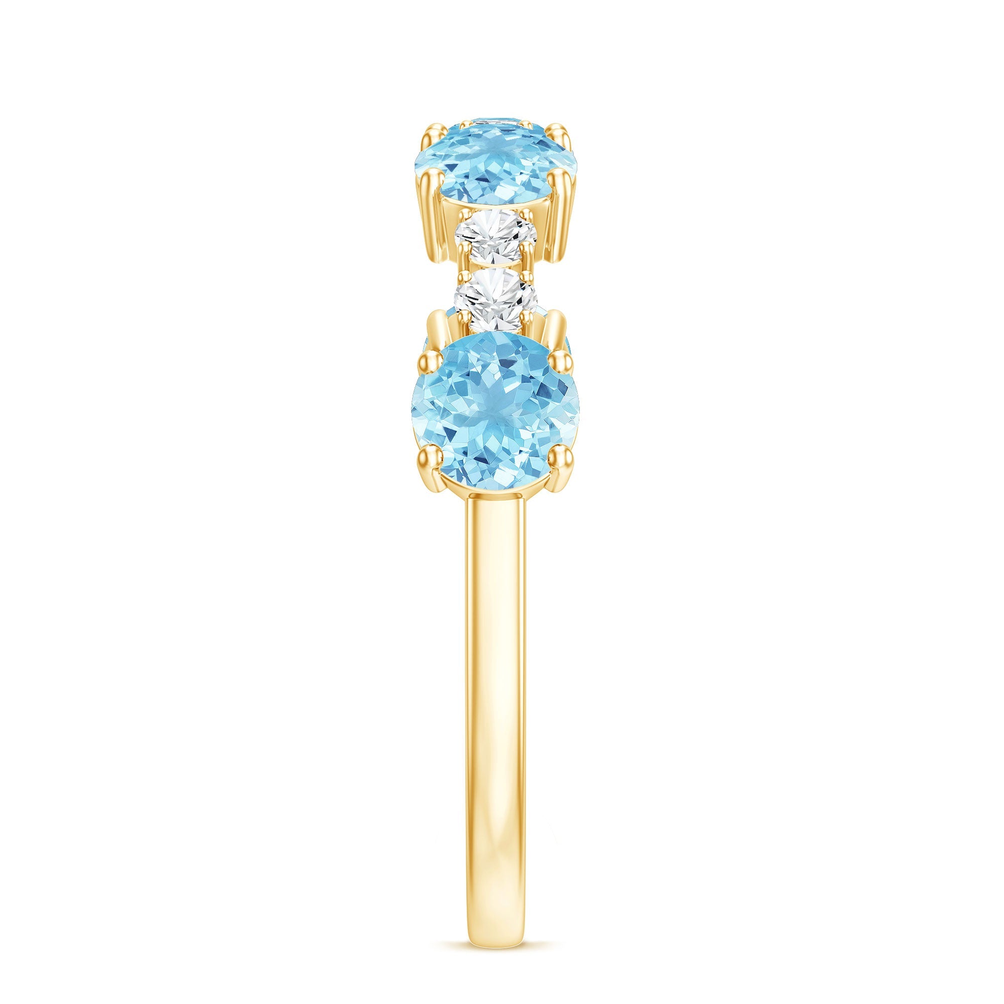 Genuine Aquamarine and Diamond Half Eternity Ring in Prong Setting