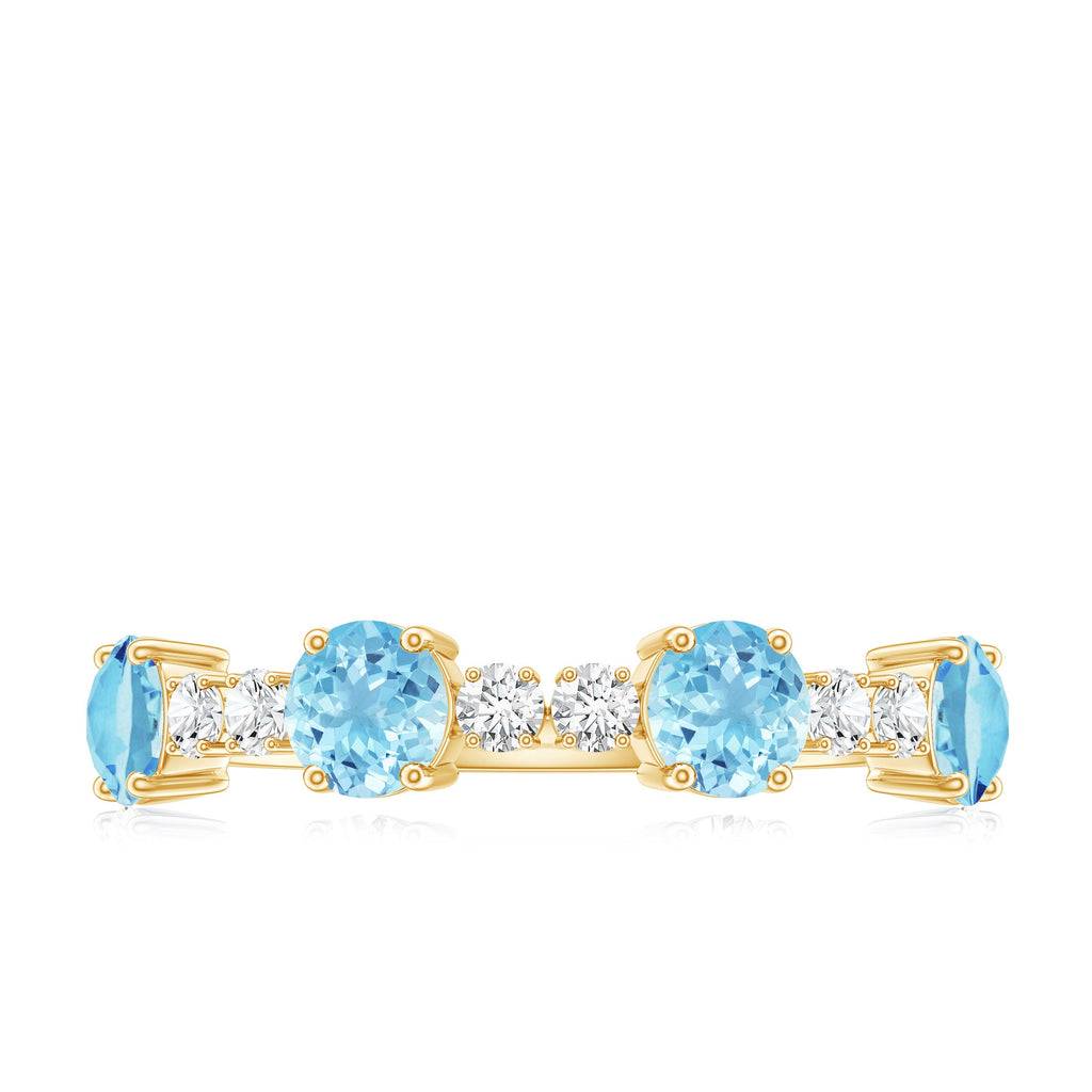 Genuine Aquamarine and Diamond Half Eternity Ring in Prong Setting