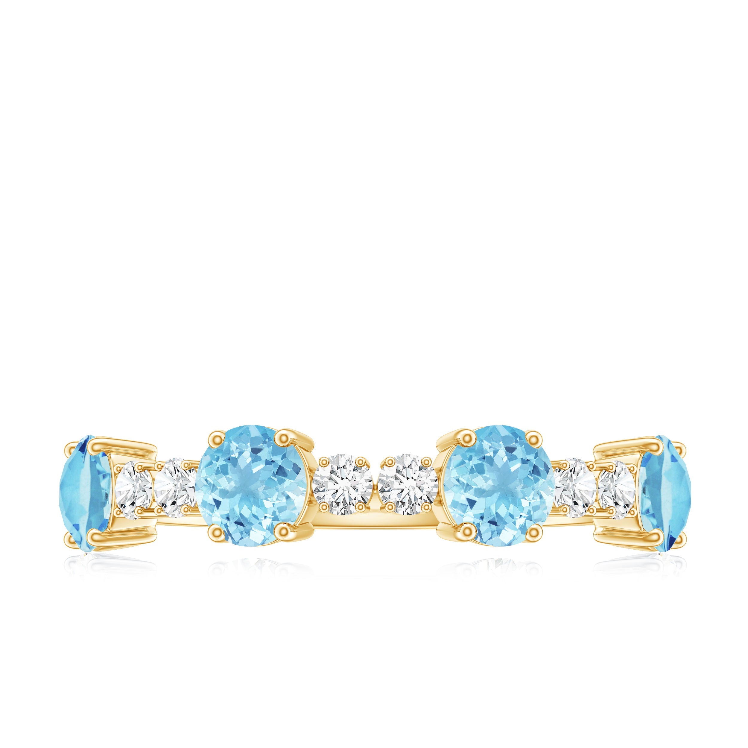 Genuine Aquamarine and Diamond Half Eternity Ring in Prong Setting