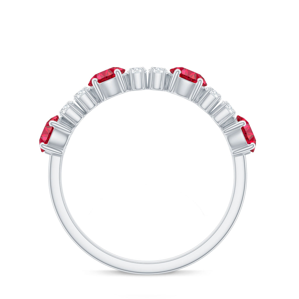 Certified Lab Grown Ruby Half Eternity Ring with Diamond