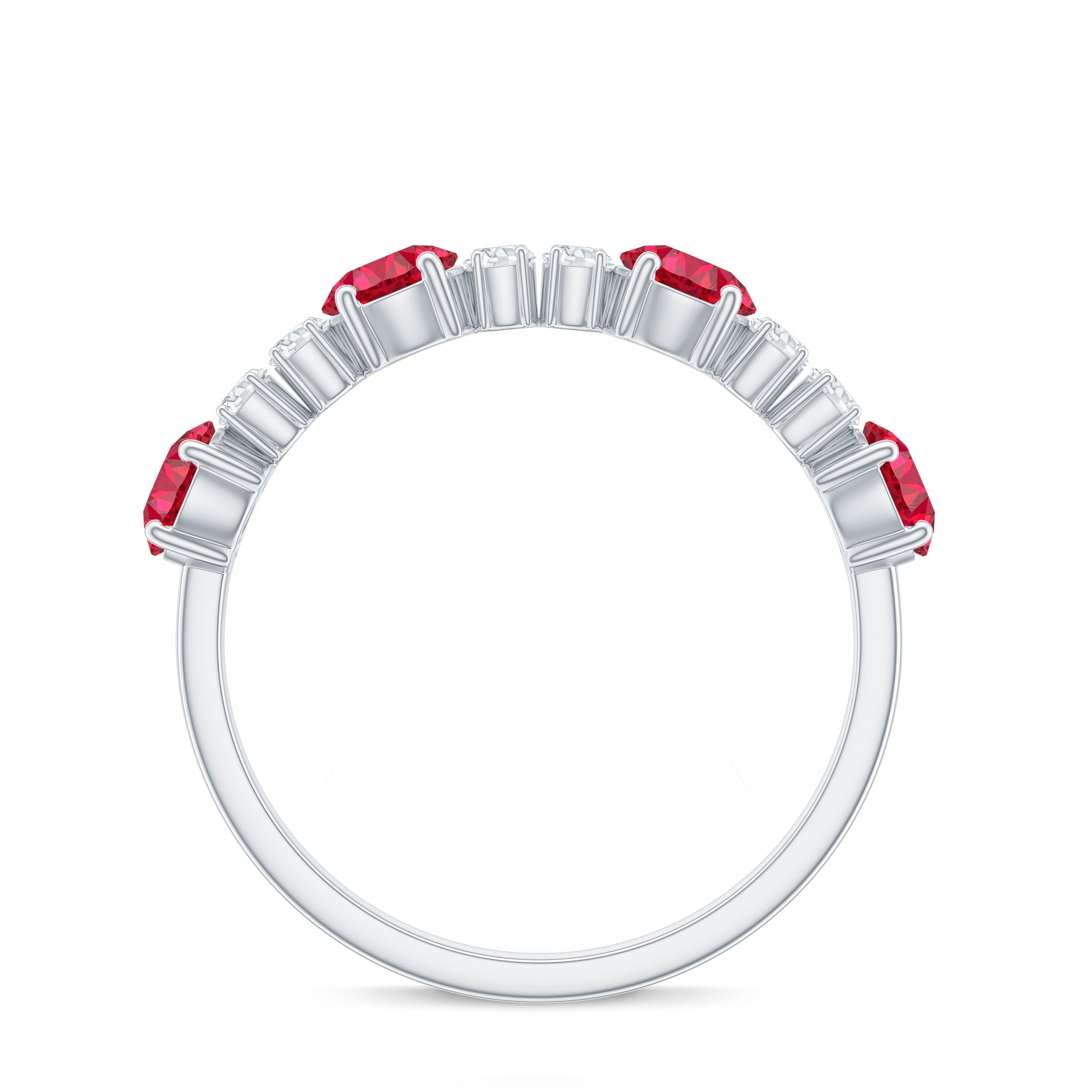 Certified Lab Grown Ruby Half Eternity Ring with Diamond