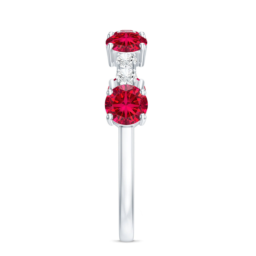 Certified Lab Grown Ruby Half Eternity Ring with Diamond