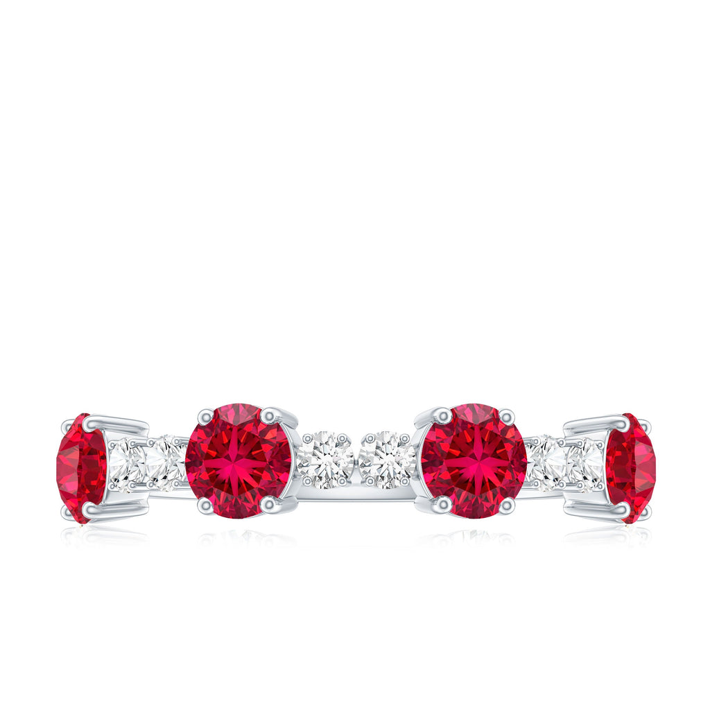 Certified Lab Grown Ruby Half Eternity Ring with Diamond