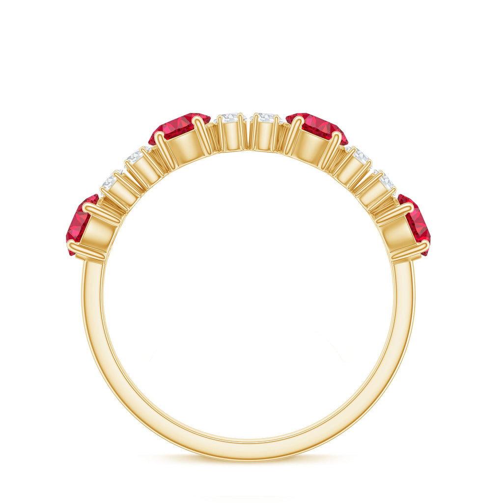 Certified Lab Grown Ruby Half Eternity Ring with Diamond
