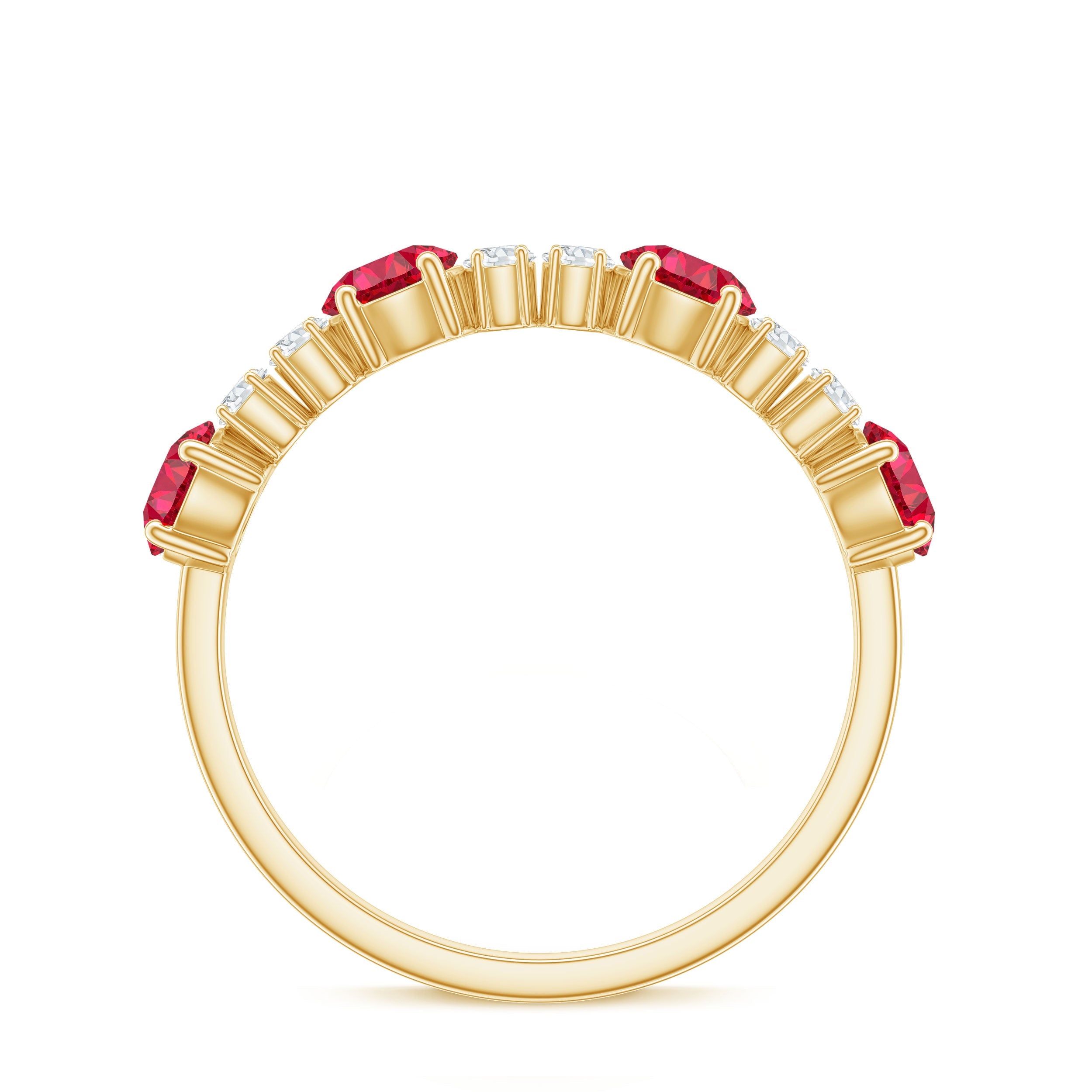Certified Lab Grown Ruby Half Eternity Ring with Diamond