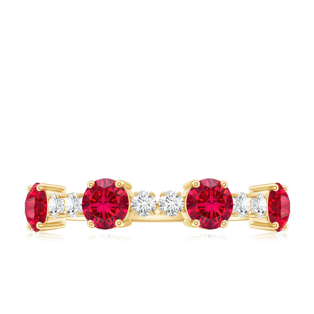 Certified Lab Grown Ruby Half Eternity Ring with Diamond