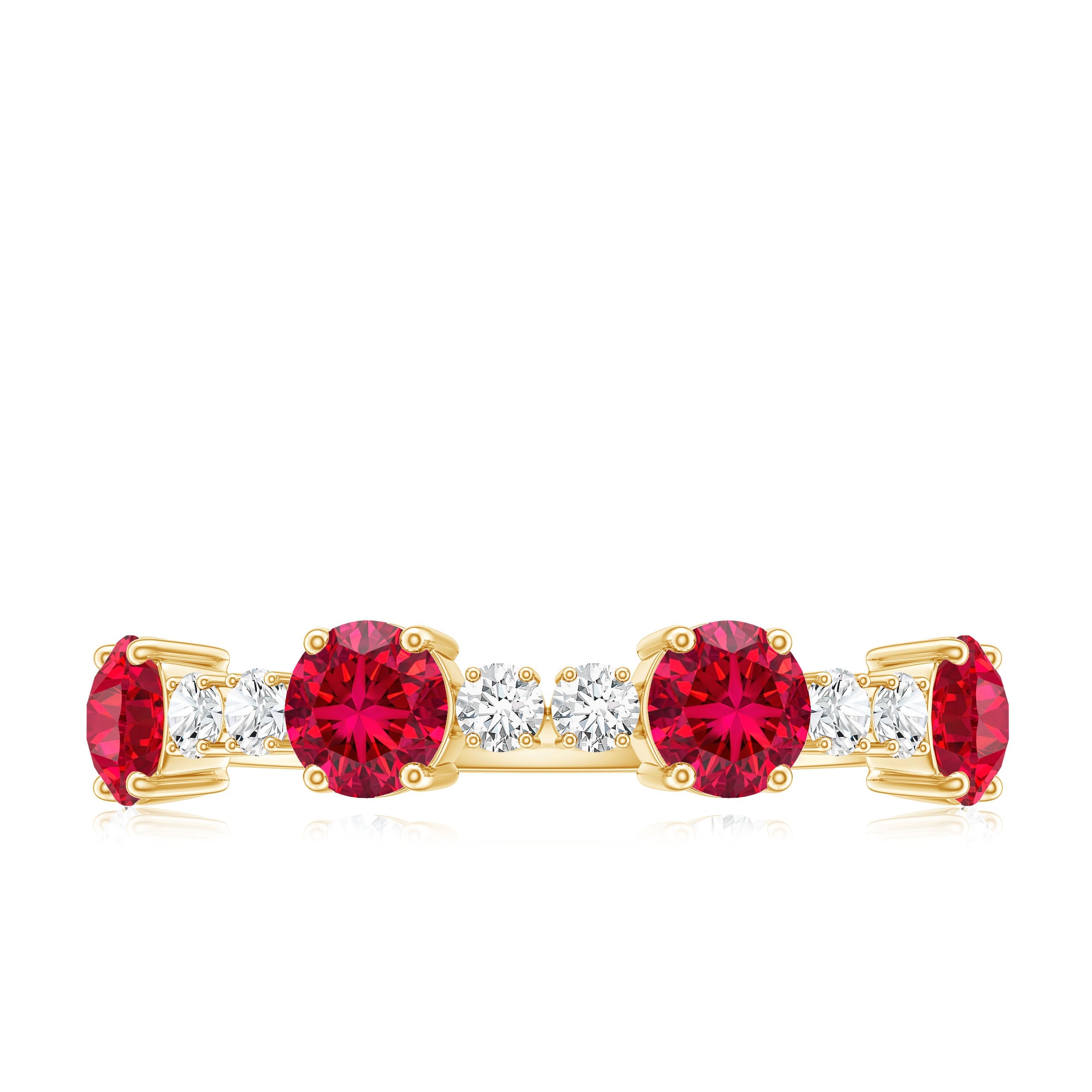Certified Lab Grown Ruby Half Eternity Ring with Diamond