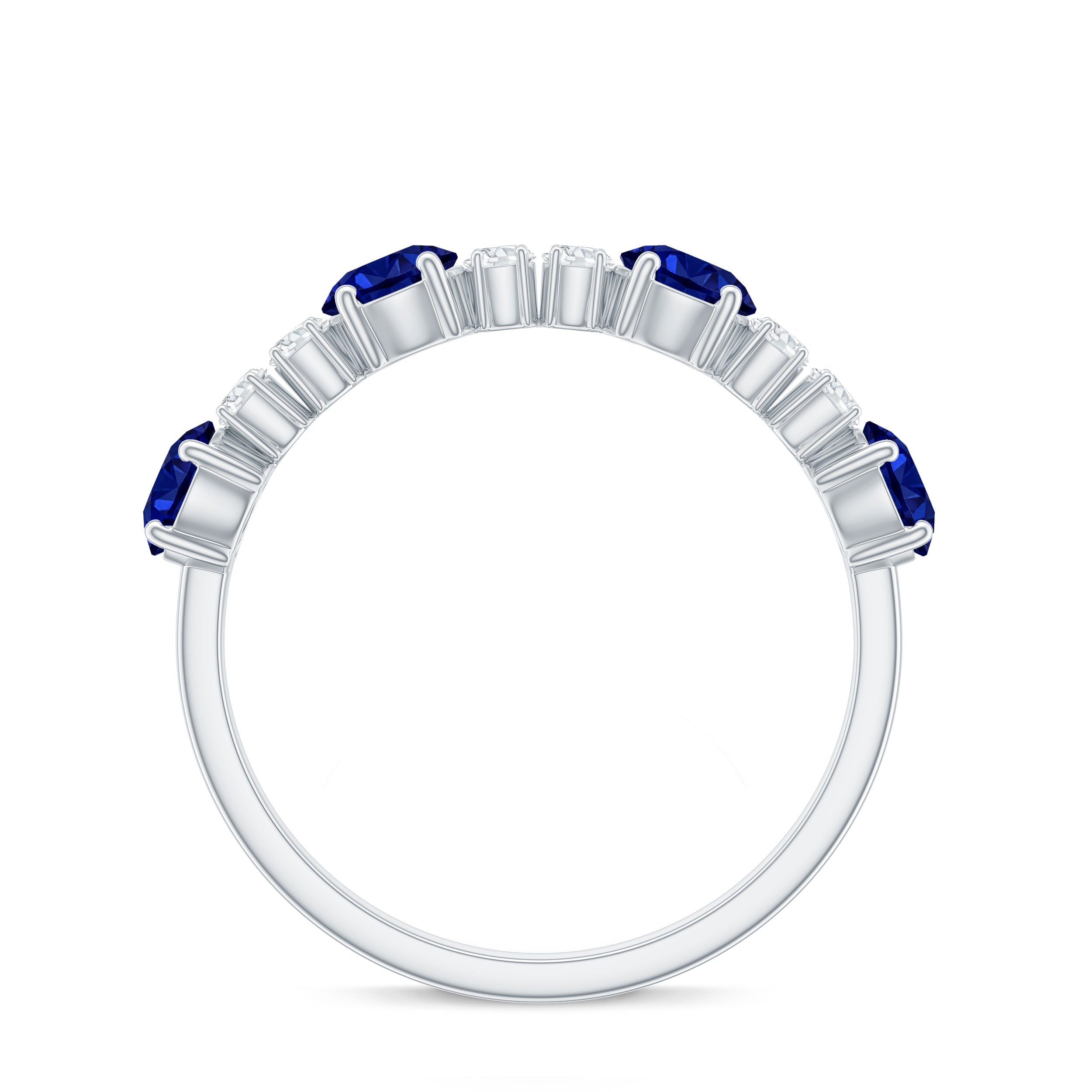 Certified Lab Grown Blue Sapphire Half Eternity Anniversary Ring with Diamond