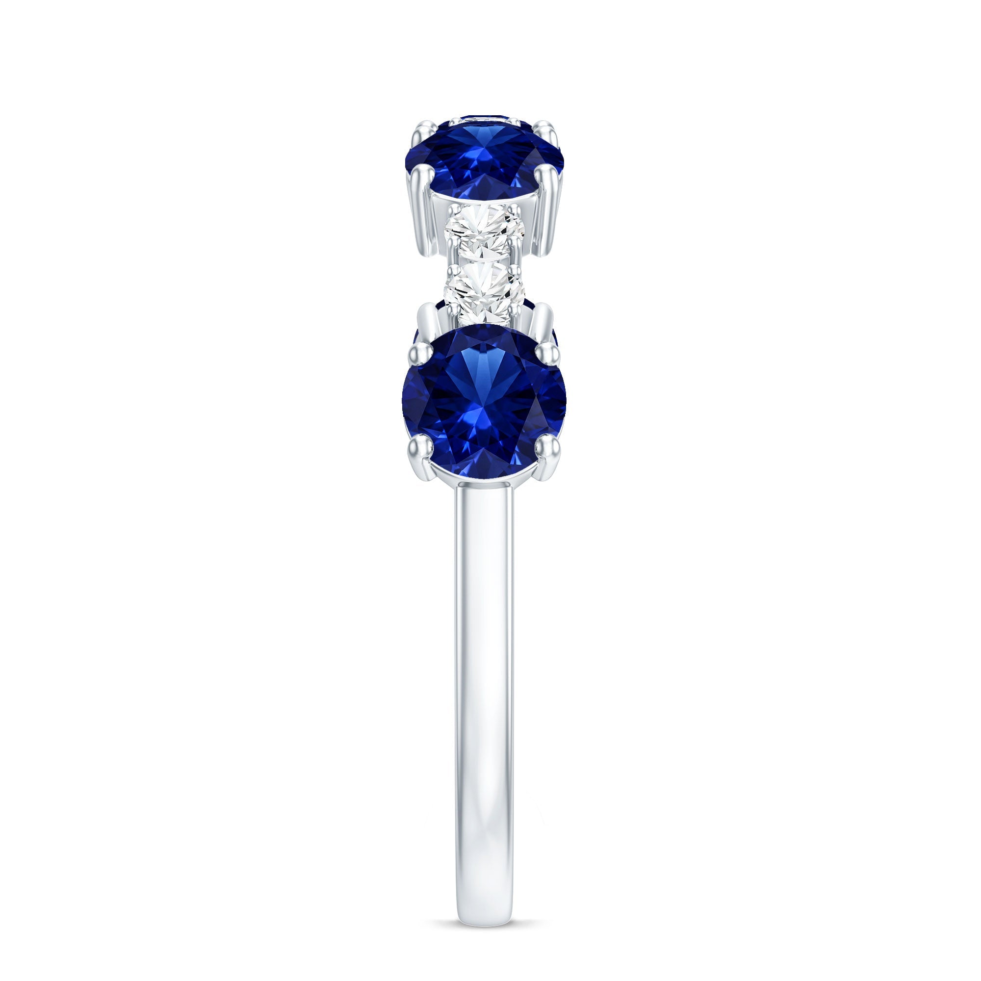 Certified Lab Grown Blue Sapphire Half Eternity Anniversary Ring with Diamond