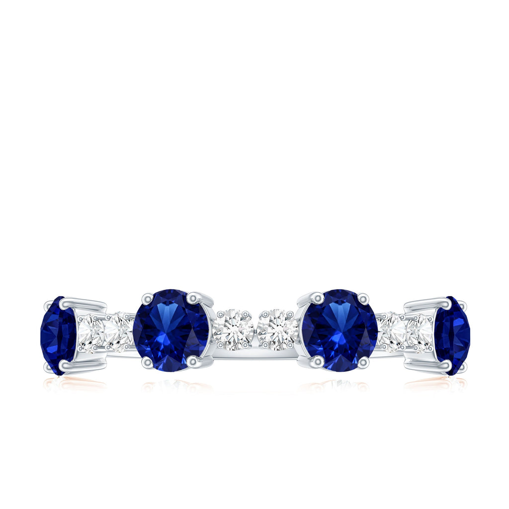 Certified Lab Grown Blue Sapphire Half Eternity Anniversary Ring with Diamond