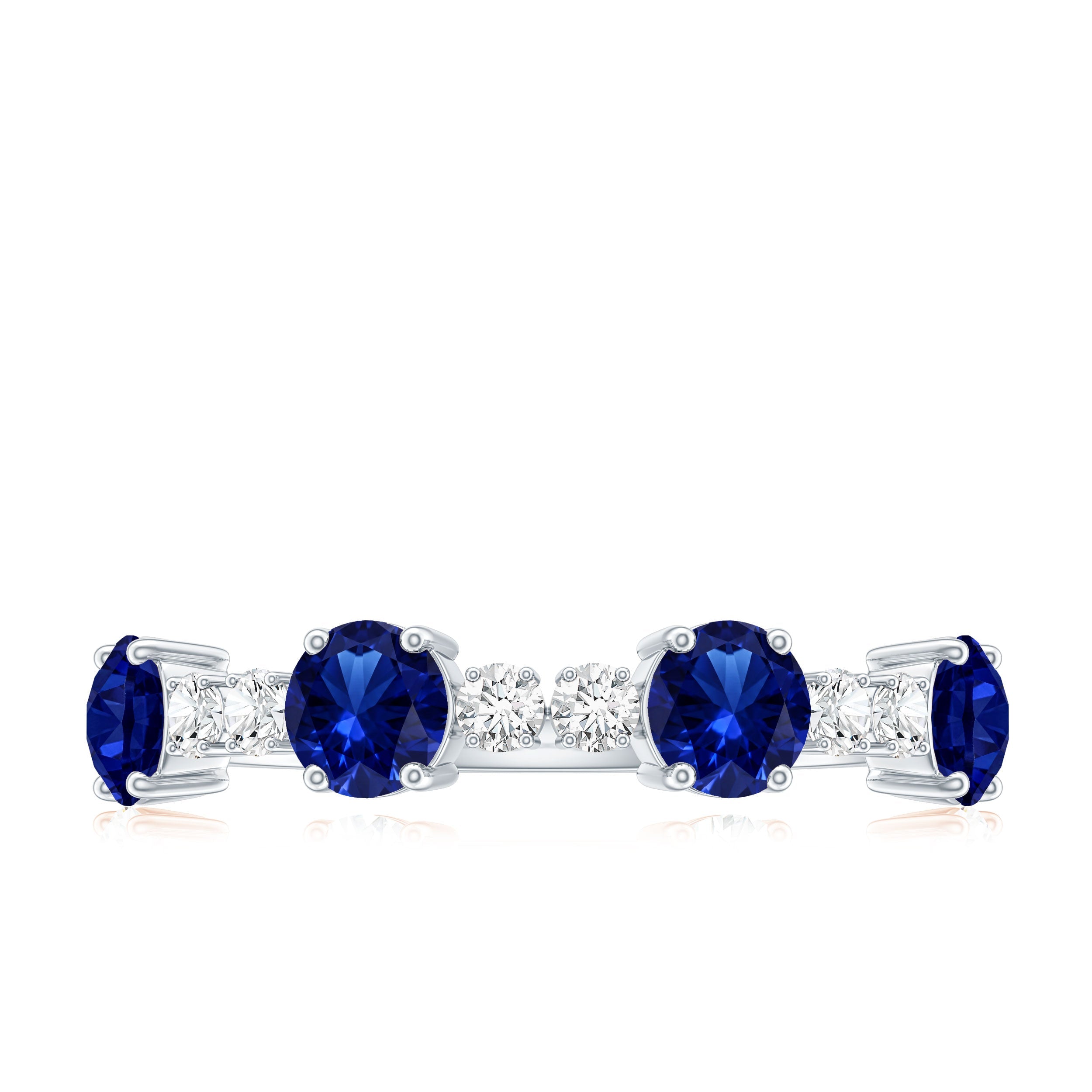 Certified Lab Grown Blue Sapphire Half Eternity Anniversary Ring with Diamond