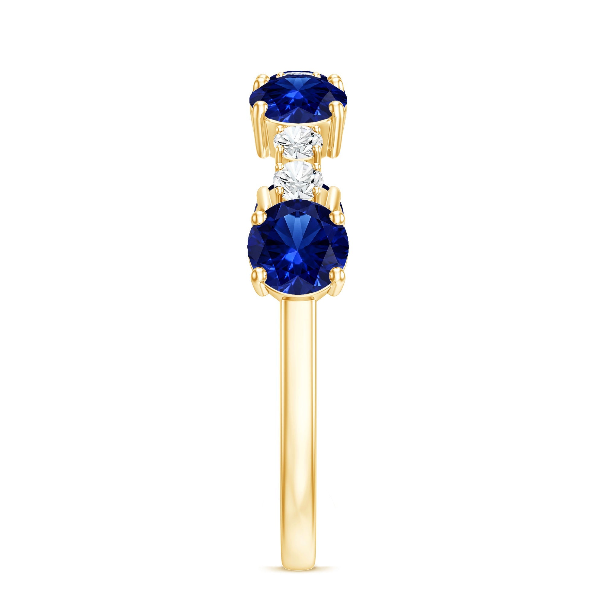 Certified Lab Grown Blue Sapphire Half Eternity Anniversary Ring with Diamond