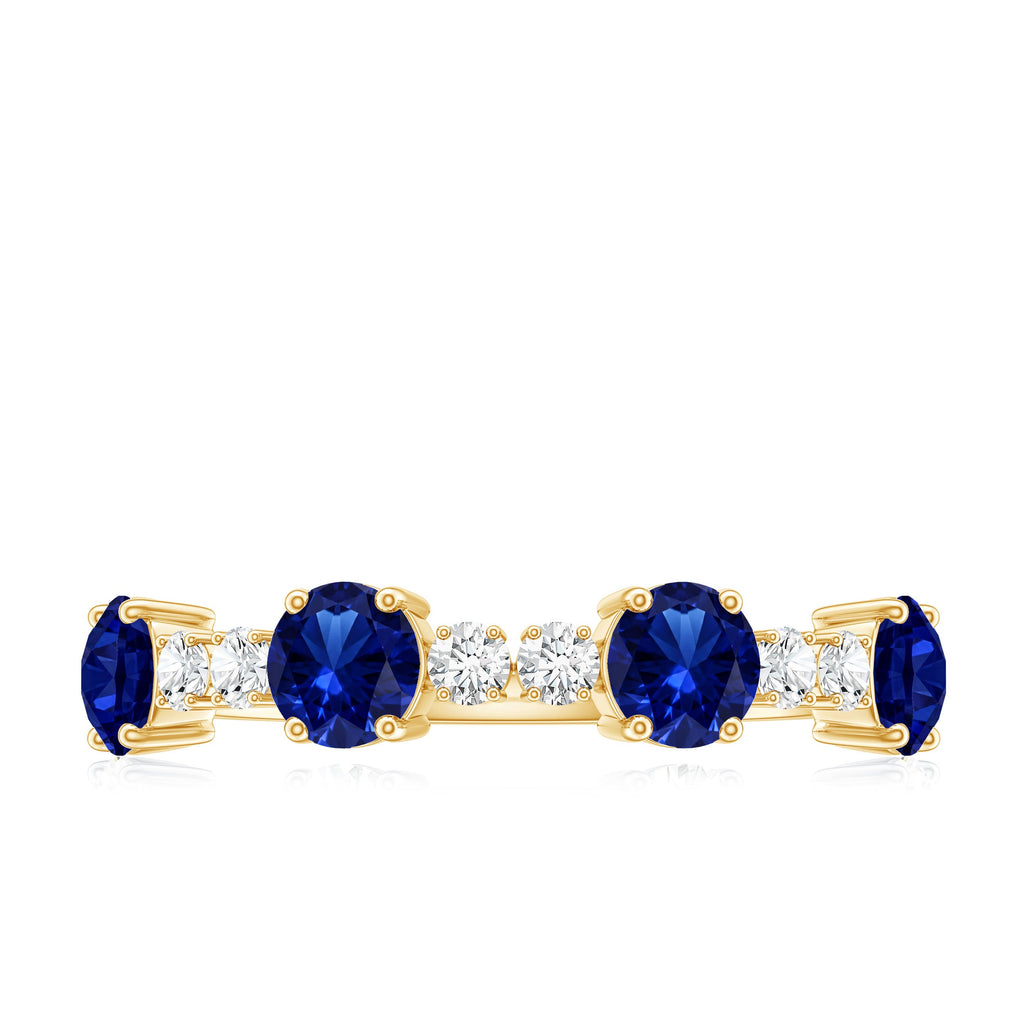 Certified Lab Grown Blue Sapphire Half Eternity Anniversary Ring with Diamond