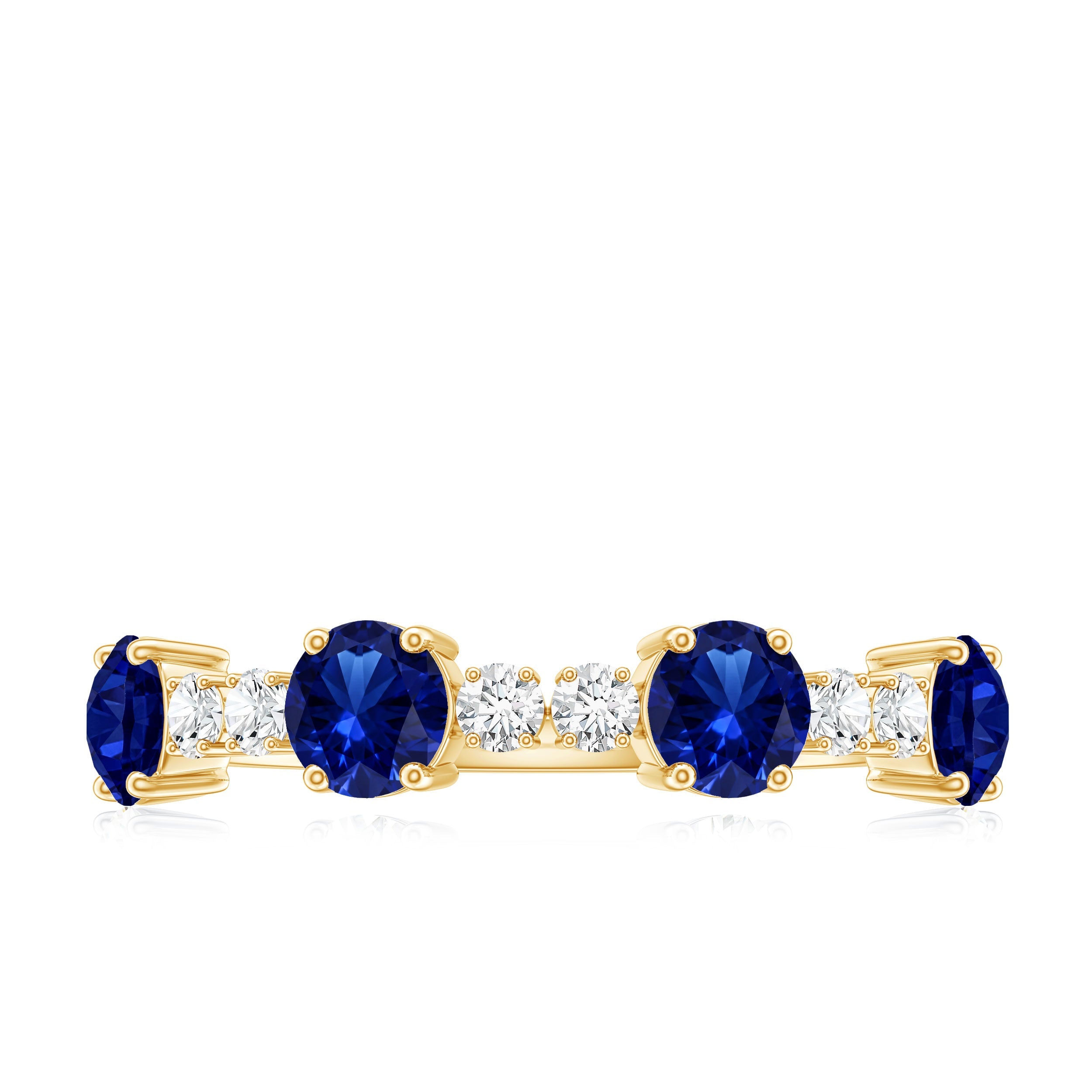 Certified Lab Grown Blue Sapphire Half Eternity Anniversary Ring with Diamond