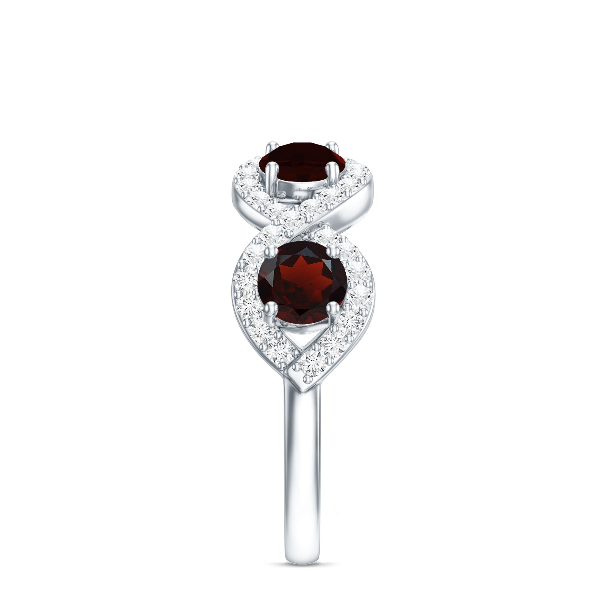 Natural Garnet Diamond Infinity Eternity Ring with Braided Shank
