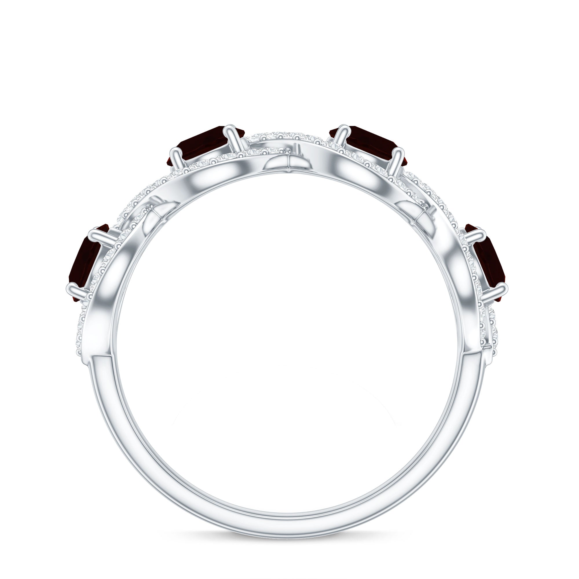 Natural Garnet Diamond Infinity Eternity Ring with Braided Shank
